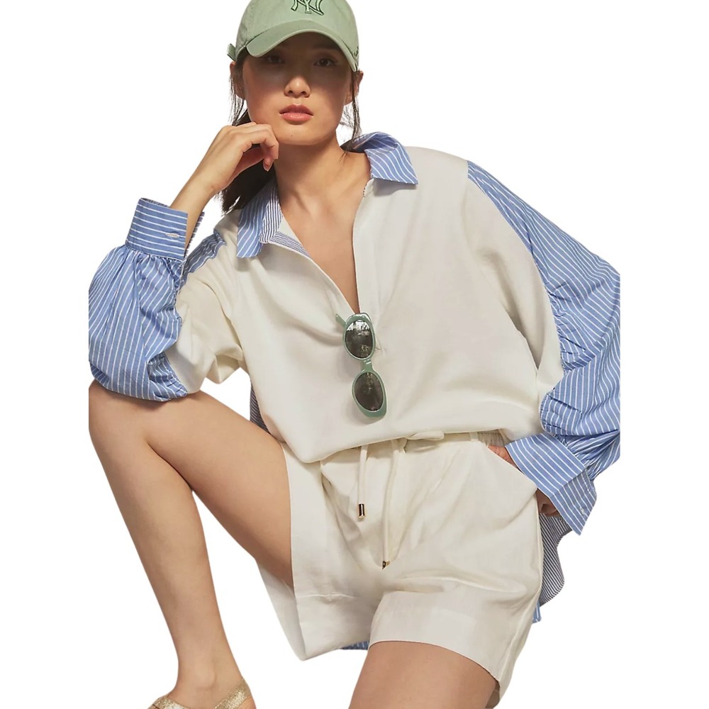 Anthropologie Pernille Rosenkilde Sweatshirt Small Knit‎ Poplin Striped Preppy